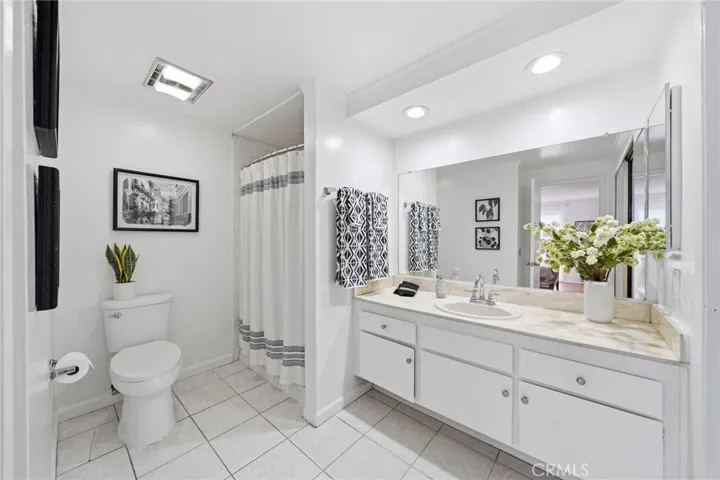 Primary Bathroom, shower, new recessed lights.