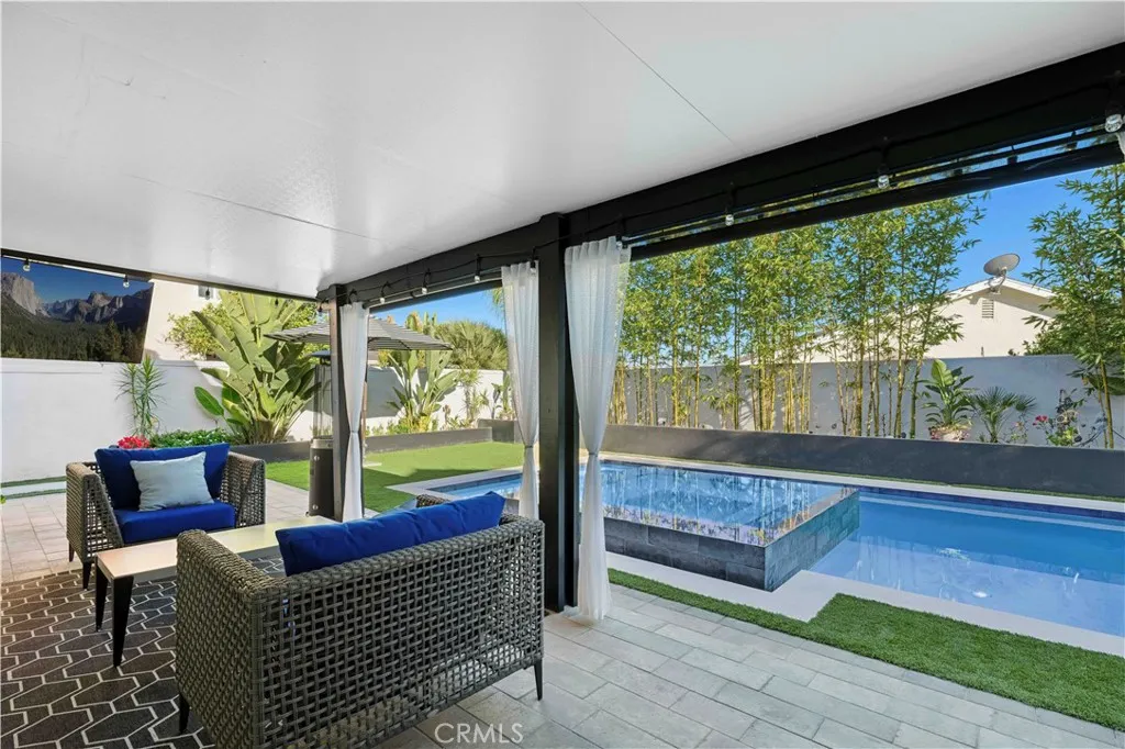 Exceptional indoor-outdoor living enhanced by the 22-foot bifold patio door system and resort-style backyard