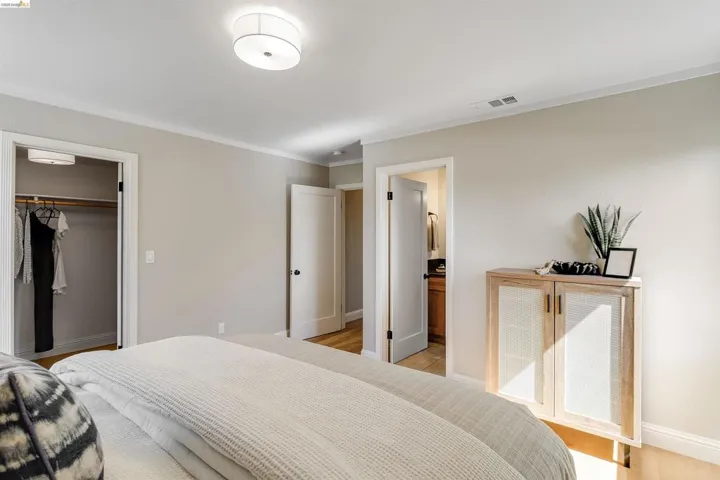 Neutral painted walls with white crown molding