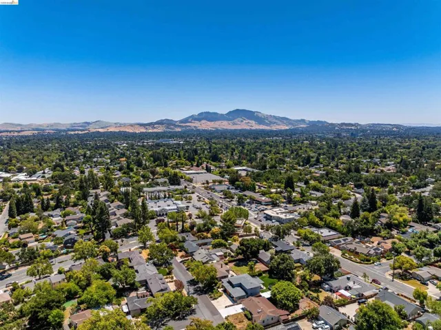 Expansive aerial capturing a residential landscape with a mountainous backdrop
