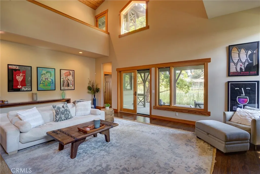 Living room windows and view