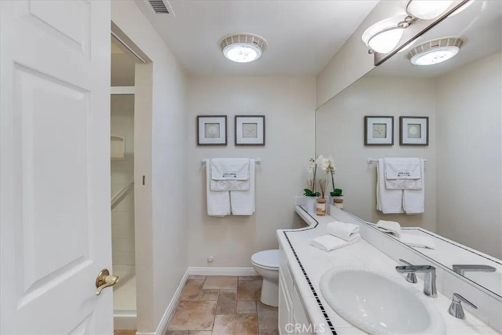 Upgraded bathroom floors and fixtures.