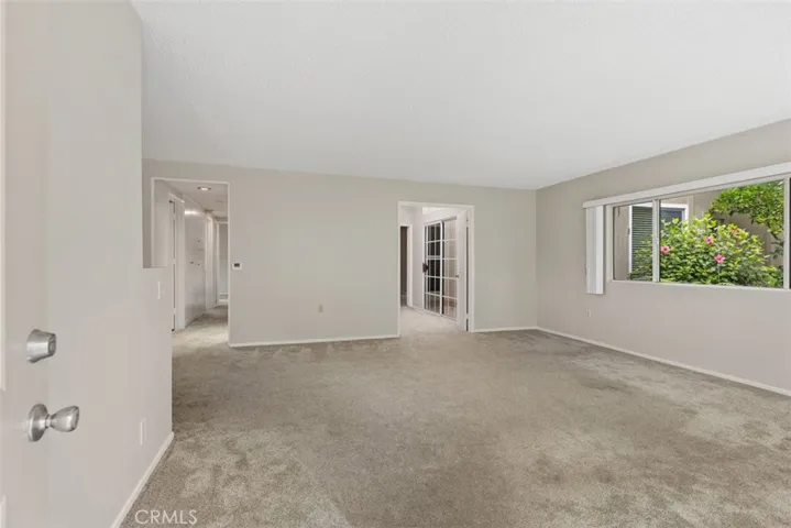 The bright and spacious living room features newly installed luxury carpeting, abundant natural light, and an open layout ideal for everyday living.