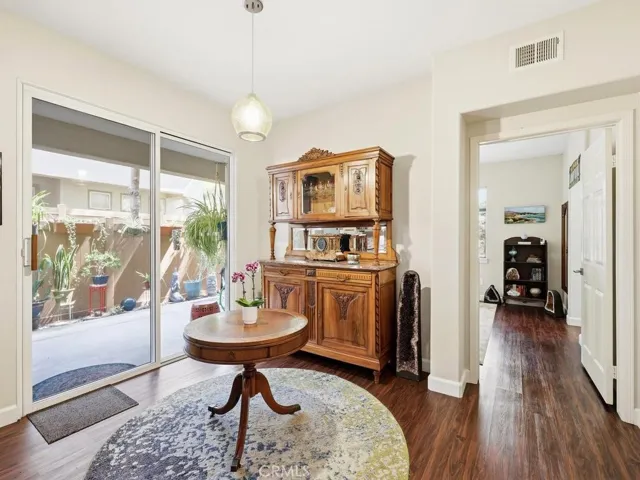 Dining area off patio can fit a large table