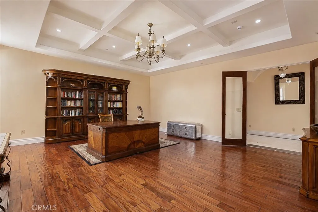Formal office with coffered ceiling.