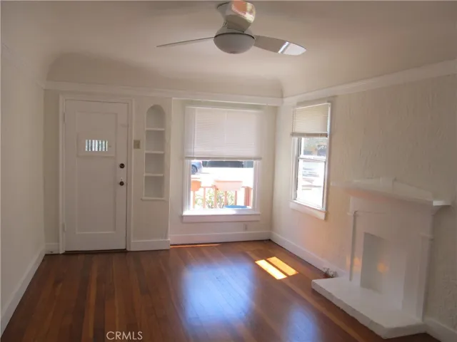 Living room with decorative fireplace