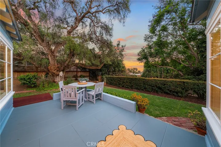 Sunset view of patio/yard from front door