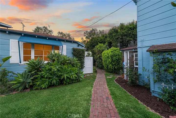 Twilight walkway to front of house