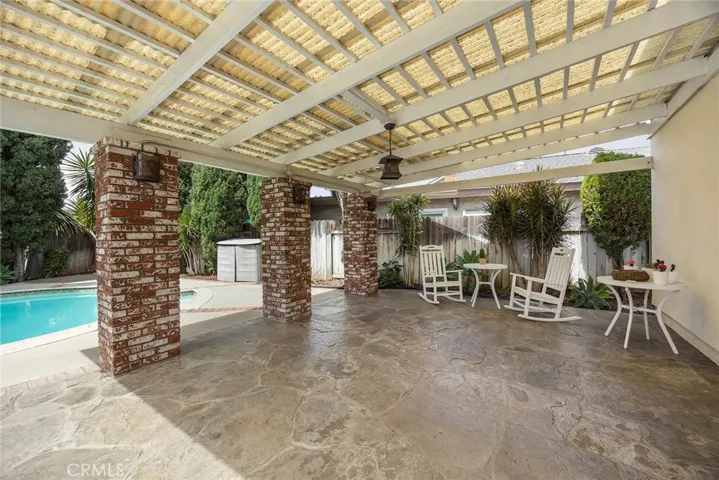 flagstone & cement backyard