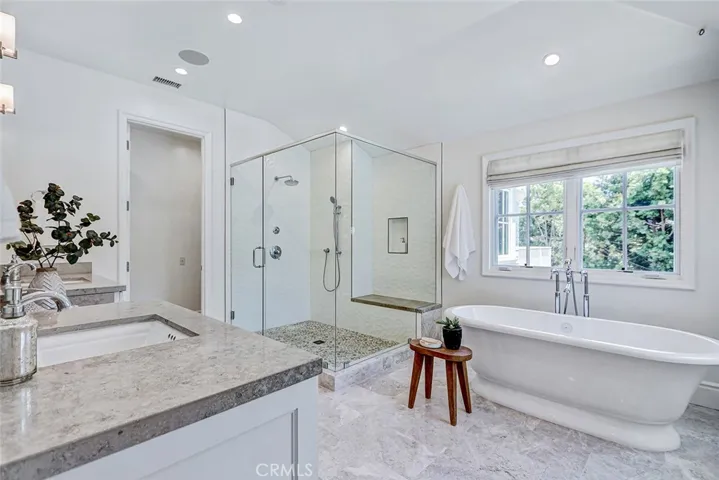 2nd Floor #6 Primary Suite Full Bathroom with Separate Tub and Glass Enclosed Shower
