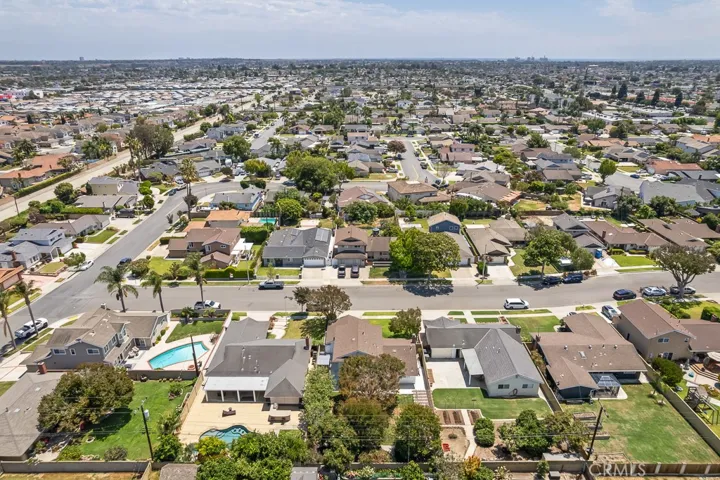 Overhead drone view from home towards the ocean