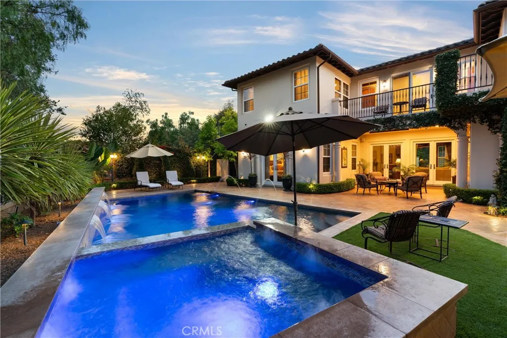 Saltwater pool and spa, completed in 2022, with beautiful water features and a tranquil setting.