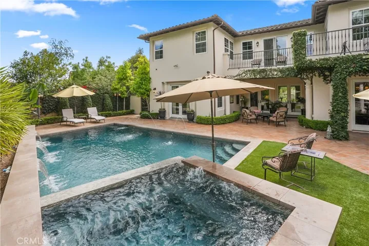 Saltwater pool and spa, completed in 2022, with beautiful water features and a tranquil setting.