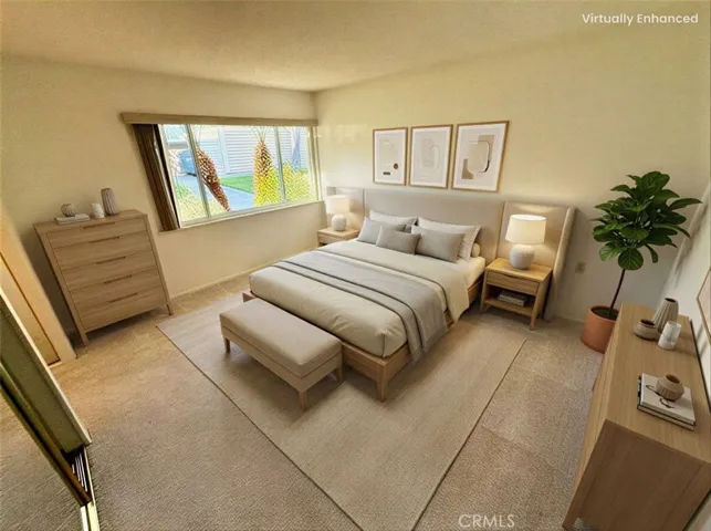 Main bedroom fits king-sized bed, 2 bureaus & 2 nightstands (virtually staged)