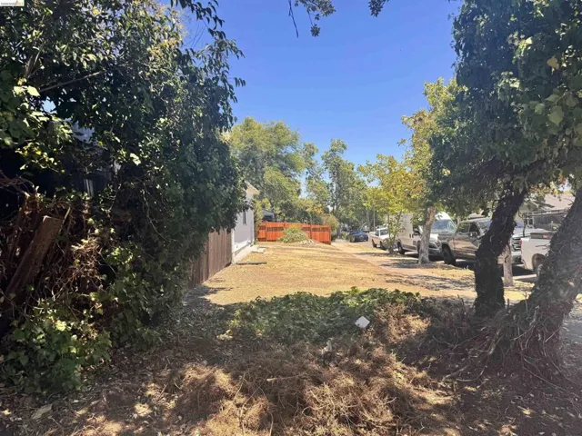 Cleared lot featuring a deep setback from the street, mature perimeter trees, and a wooden fence line