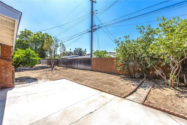 Plenty of space in this large backyard to create whatever you want.  Some citrus trees present. Great lemon tree.