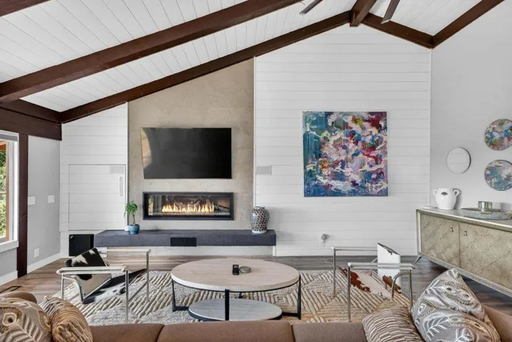 Living room with vaulted ceilings