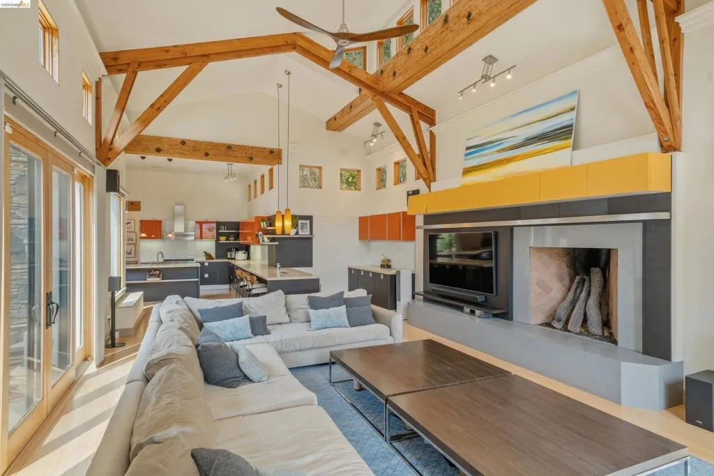 Vaulted ceilings with exposed wood beams