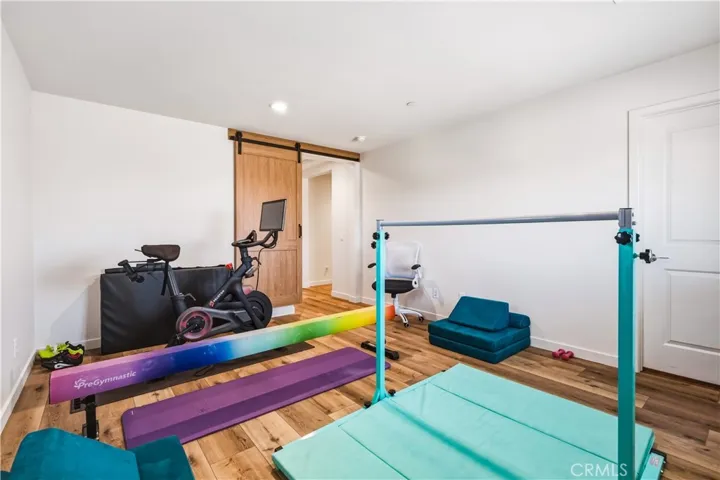 bonus room with sliding barn door