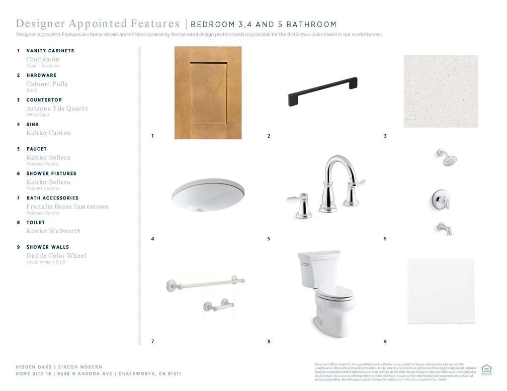 Designer Appointed Features - Bedroom 3, 4 and 5 Bathroom - Zircon Modern - Homesite 16 - Hidden Oaks