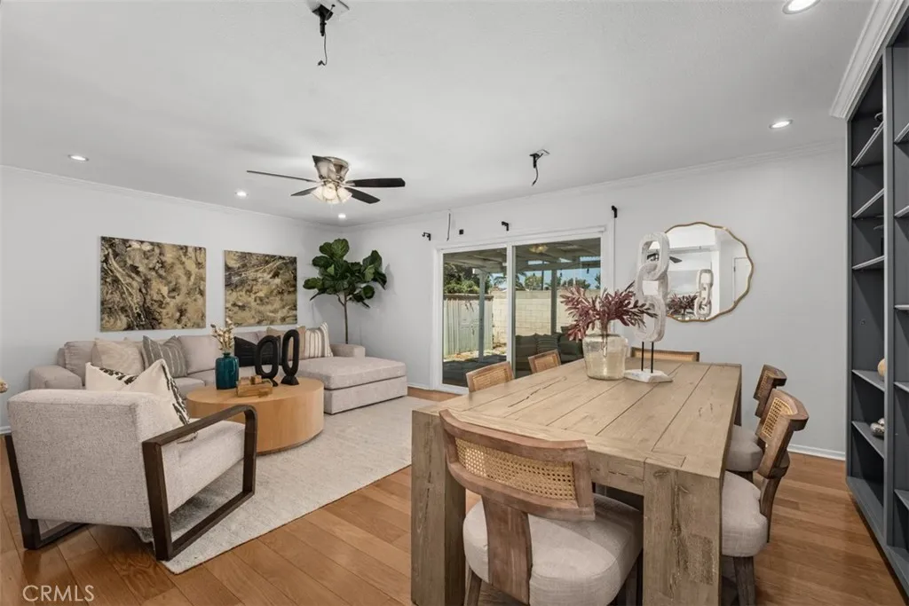 Spacious living / dining room with built-ins