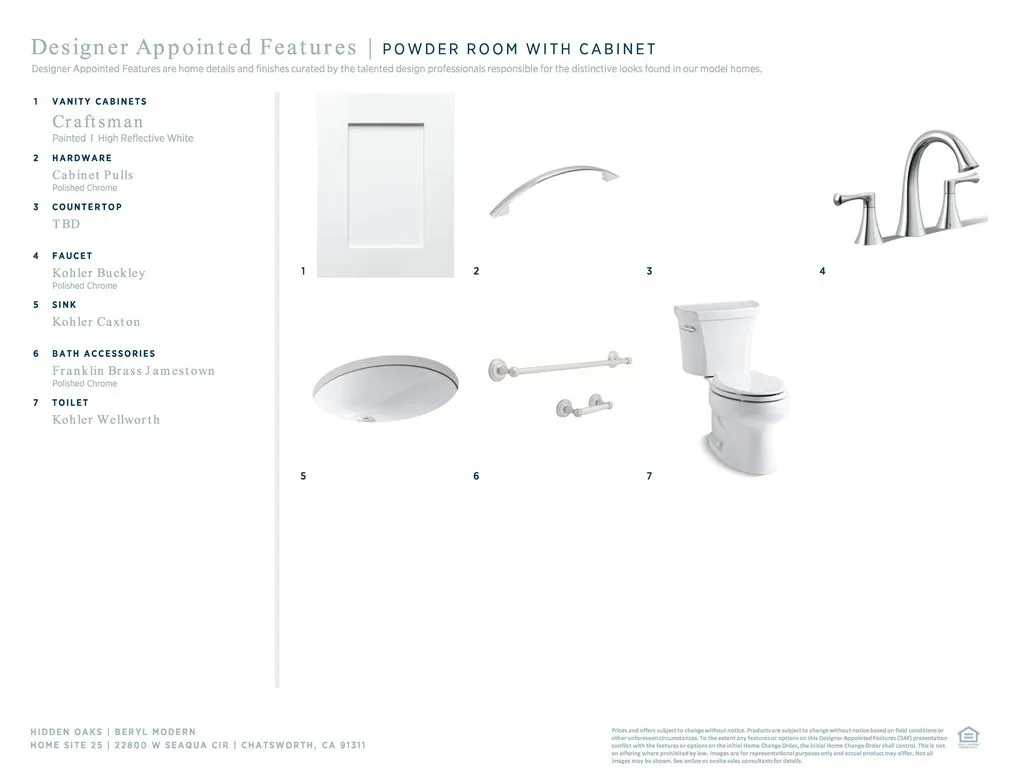 Designer Appointed Features - Powder Room with Cabinet - Beryl Modern - Homesite 25 - Hidden Oaks