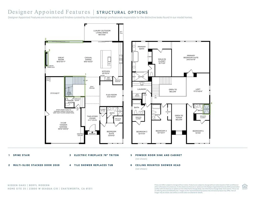Designer Appointed Features - Structural Options - Beryl Modern - Homesite 25 - Hidden Oaks