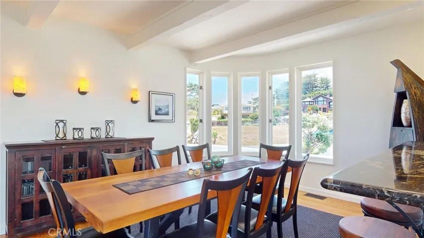 Dining room filled with natural light.