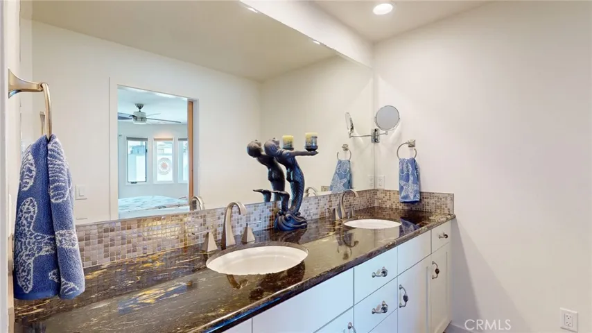 Dual-sink vanity with generous storage.