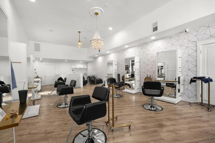 Behind the hair salon reception area