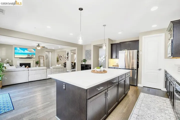 New (2026) stainless steel refrigerator, and recessed lighting