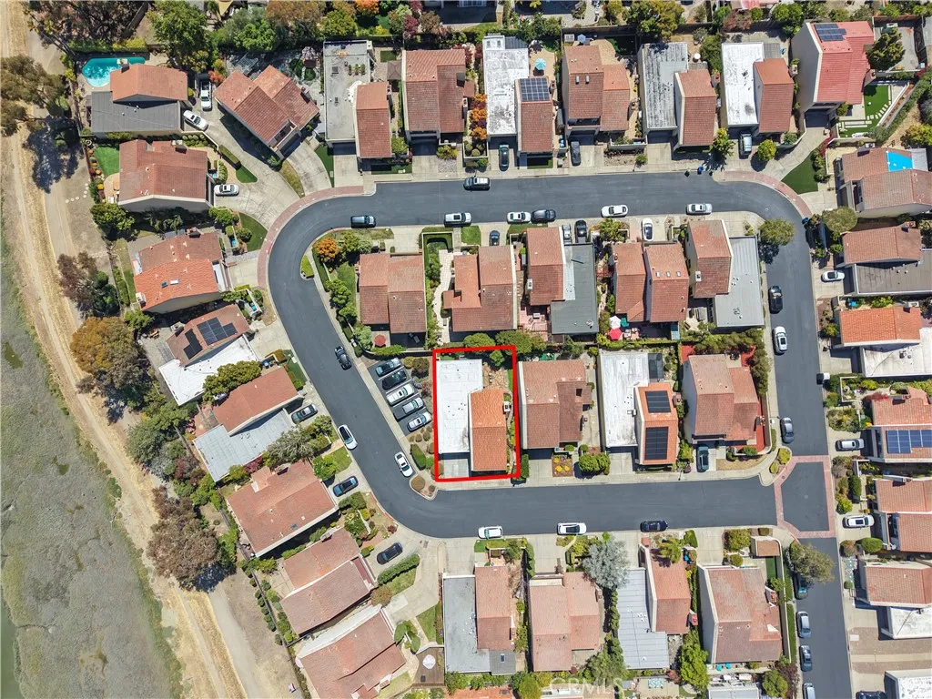 Overhead view providing a clear look at the community layout and the home's corner lot position within the neighborhood.