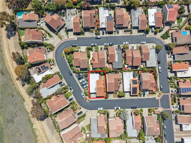Overhead view providing a clear look at the community layout and the home's corner lot position within the neighborhood.