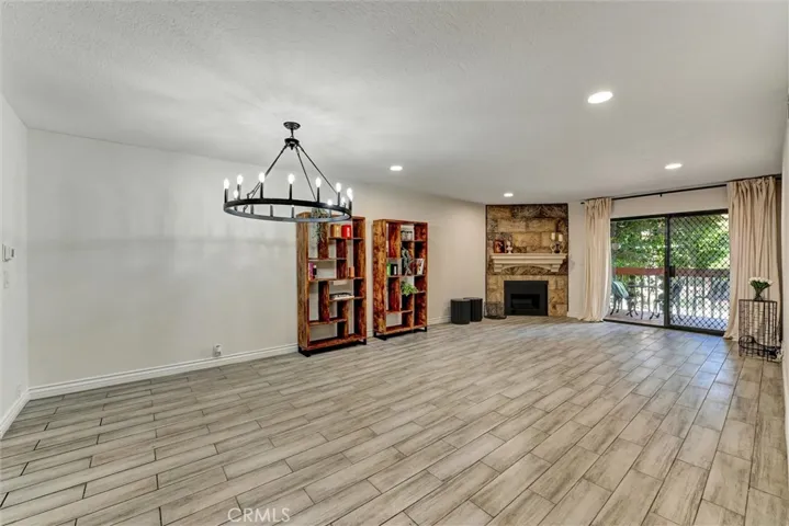 Dining area with gorgeous light fixture.