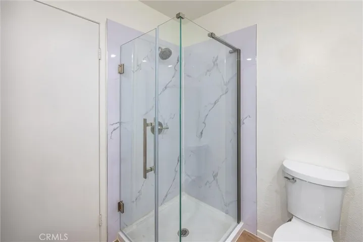 Beautifully remodeled walk-in shower with contemporary finishes