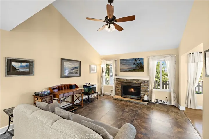 Bright living room with fireplace