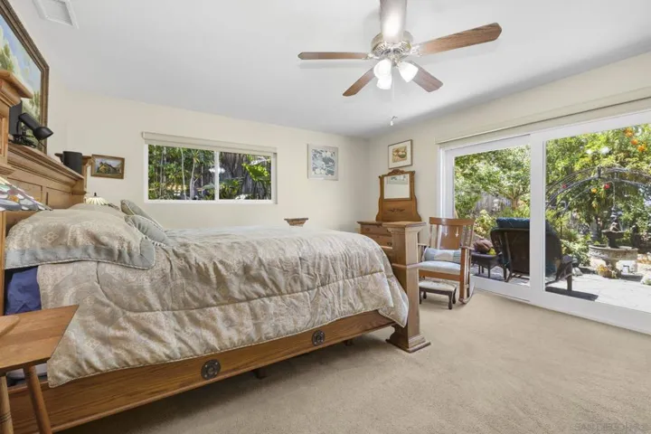 Sliding door leads to the beautiful backyard, spa and fireplaces.