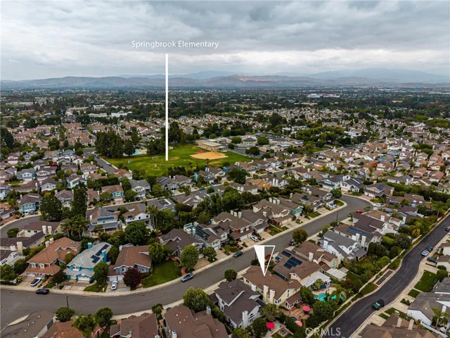 Aerial view of the area showing the house and Springbrook Elementary School