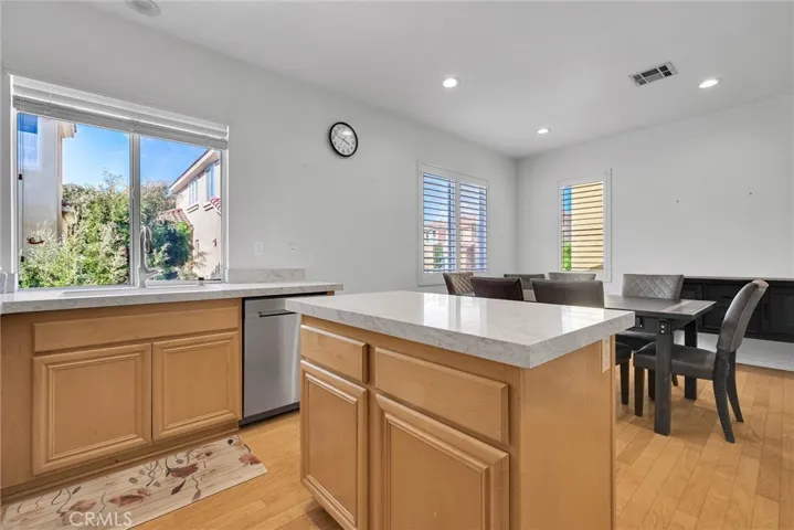 view from inside kitchen toward dining area
