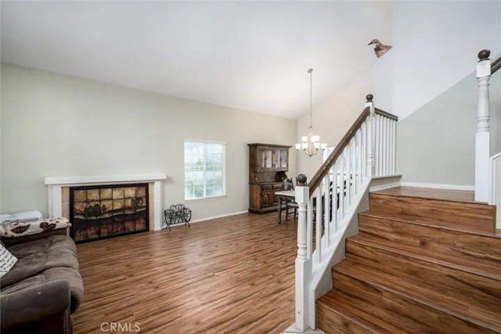 Formal living/dining room with fireplace