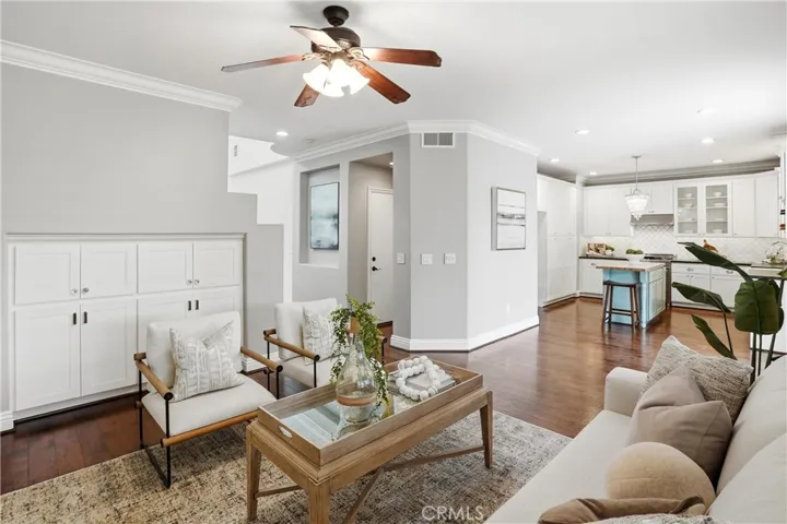 The family room flows seamlessly from the kitchen.