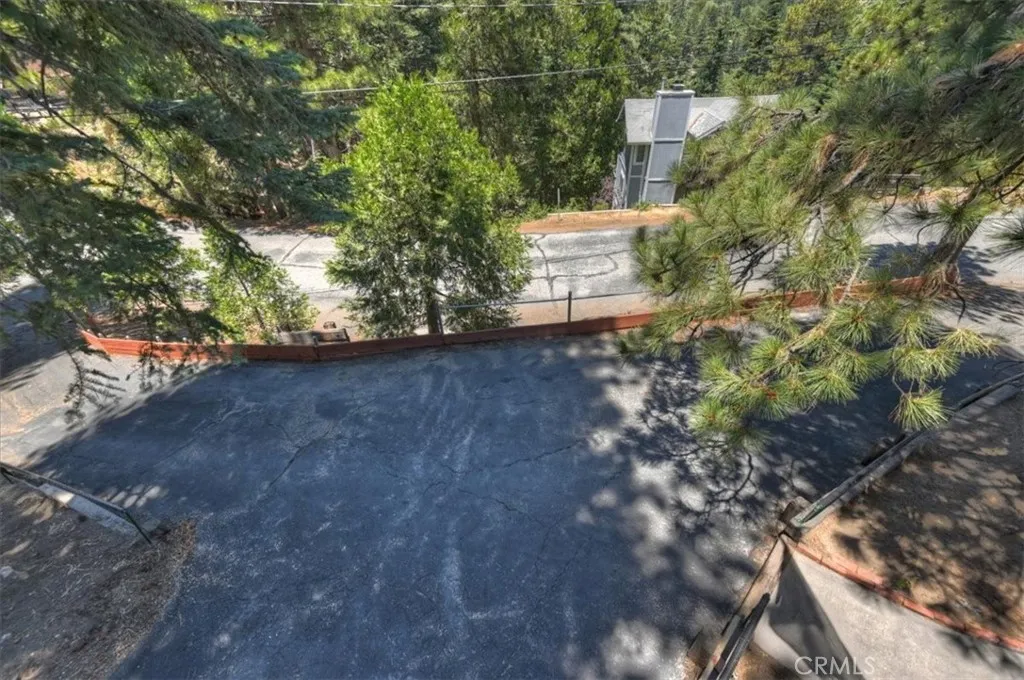View from deck of circular driveway