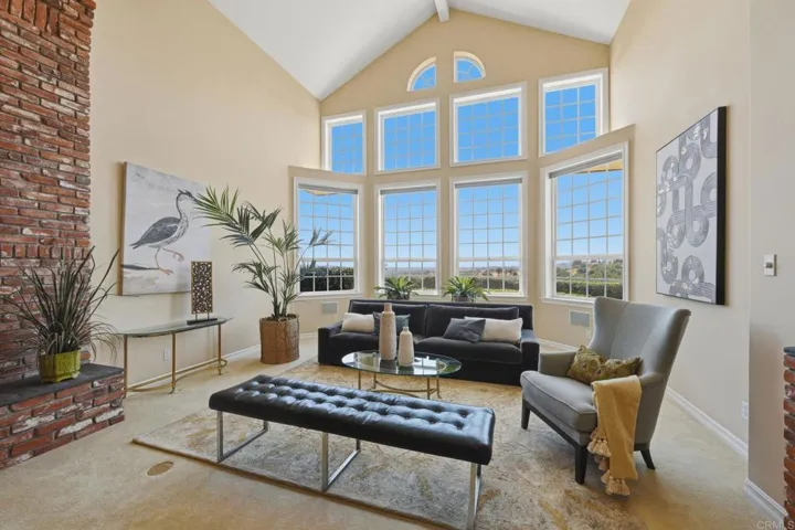 Living room with vaulted ceilings