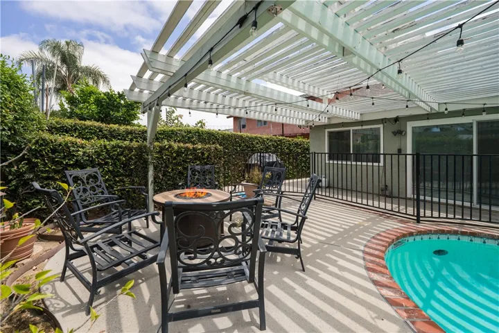 Perfect back yard with covered patio, fenced pool...