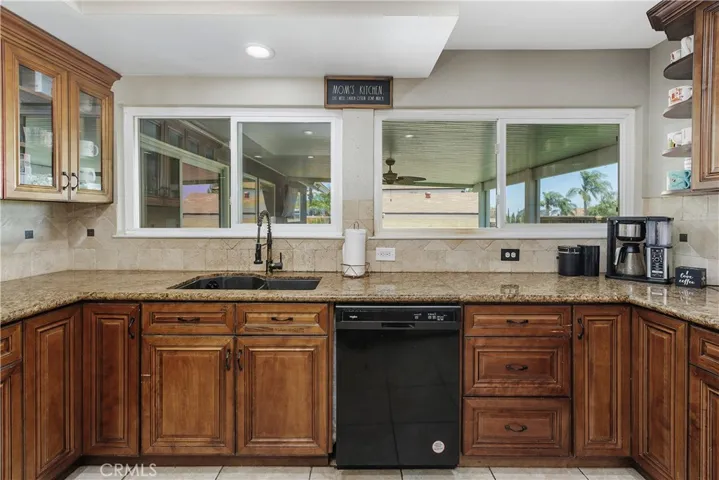 Kitchen looking out to covered patio