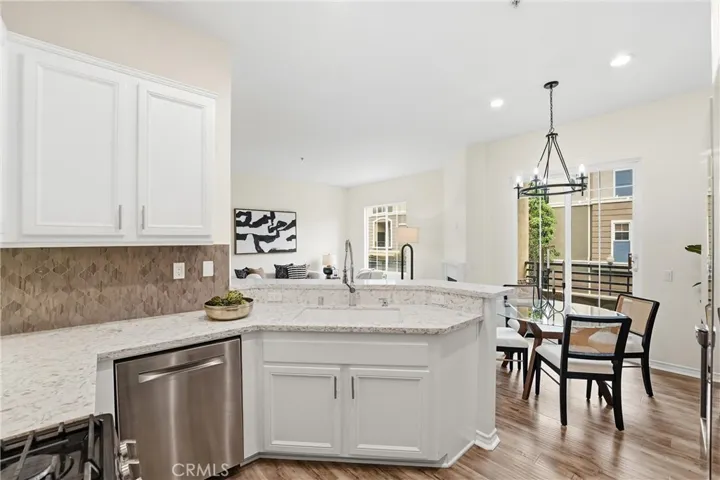 Kitchen overlooks the living room