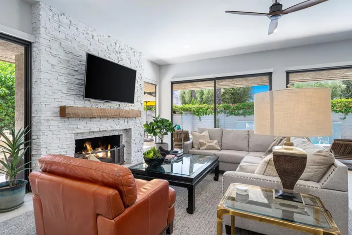 Living Room w/ Stone Fireplace