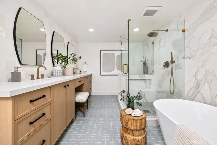 Elaborate Ensuite Primary Bathroom with Powder Area