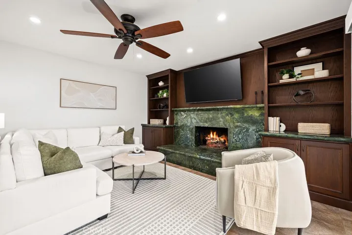 Family Room with Beautiful Fireplace - Flames are virtually enhanced