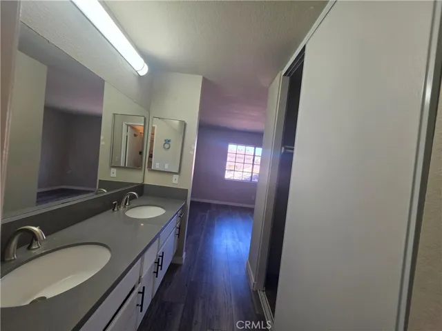 view from bathroom to bedroom